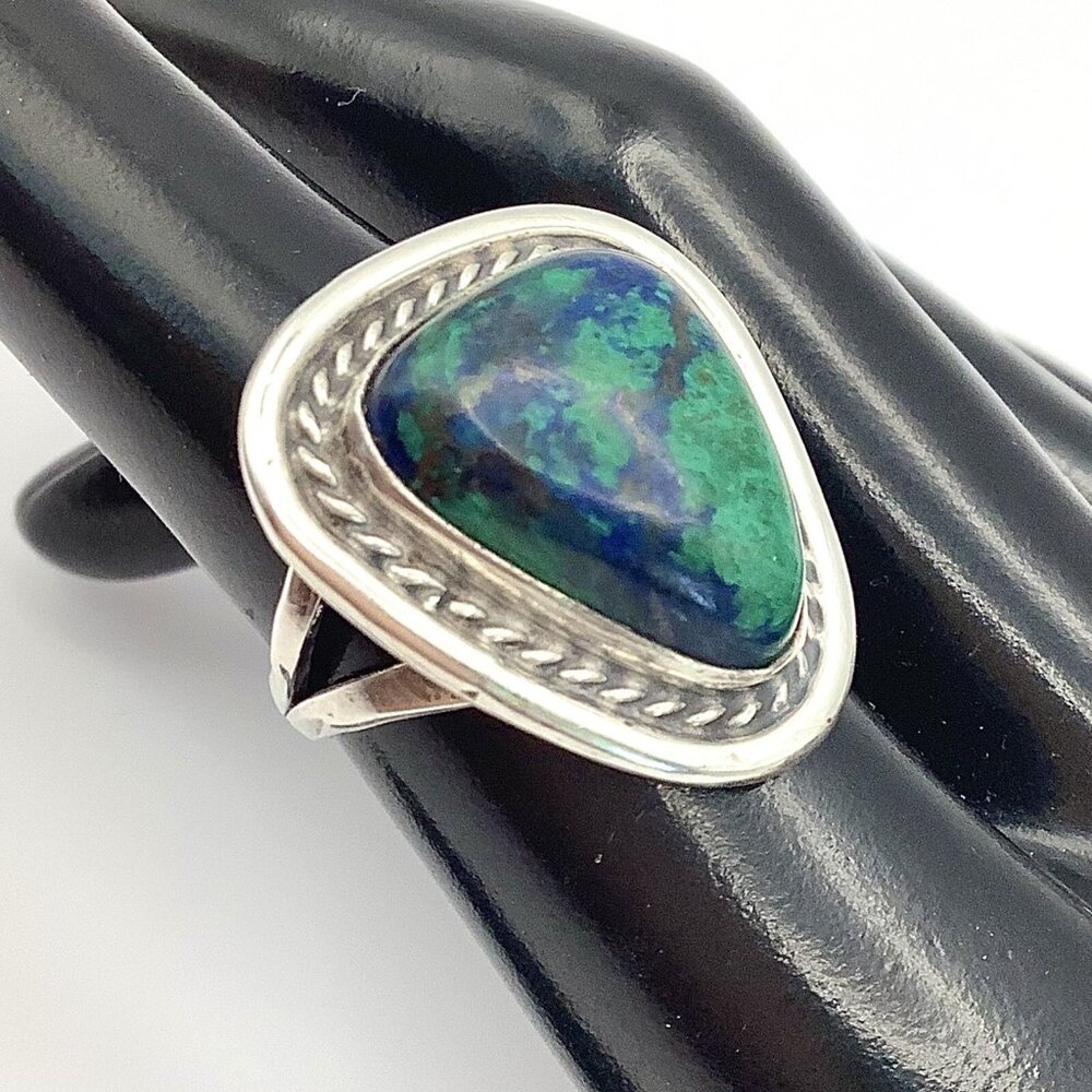 Spectacular Vintage Old Pawn Navajo Sterling Silver  Azurite Ring Size 7